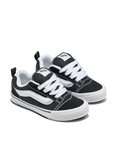 Vans Big Kids' Knu Skool Shoe | '90s Retro Puffy Low-Top Fashion Sneakers for Boys & Girls, Black/True White, 7