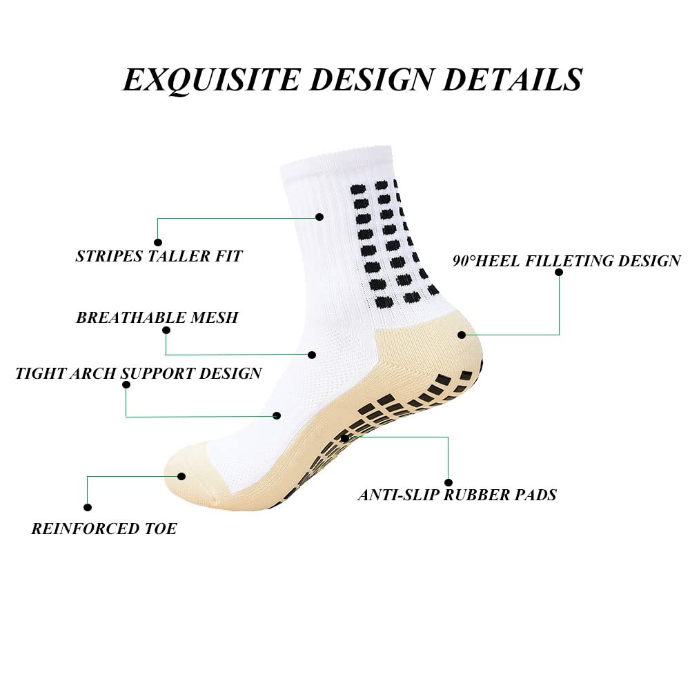 MIHAIR Men's Grip Soccer Socks Anti Slip Athletic Socks Non Slip Football Basketball Socks with Grip Pads2/4/6 (US, Alpha, One Size, Regular, Regular, 2black 2white)