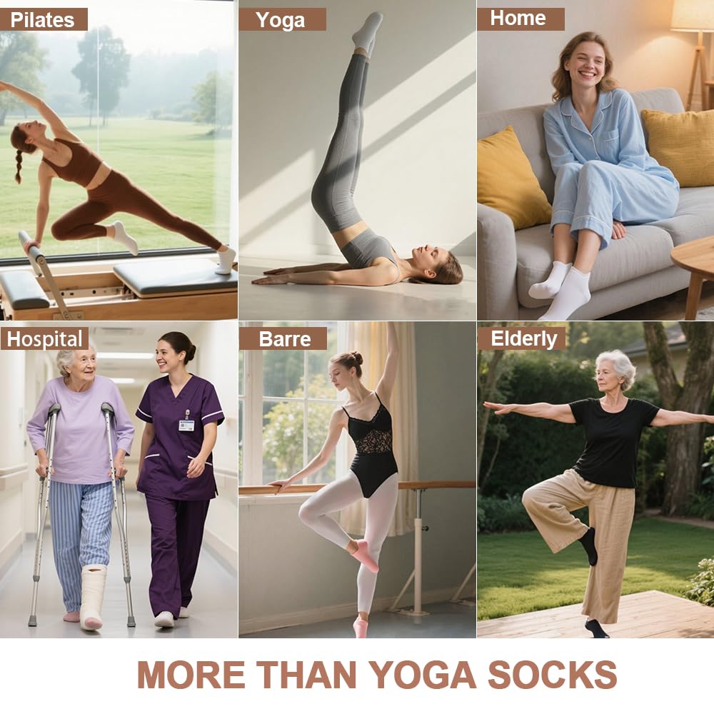 kepiibi 5 Pairs Pilates Socks with Grips for Women Non Slip Grip Yoga Crew Socks for Barre Hospital Barefoot Workout Dance Ballet