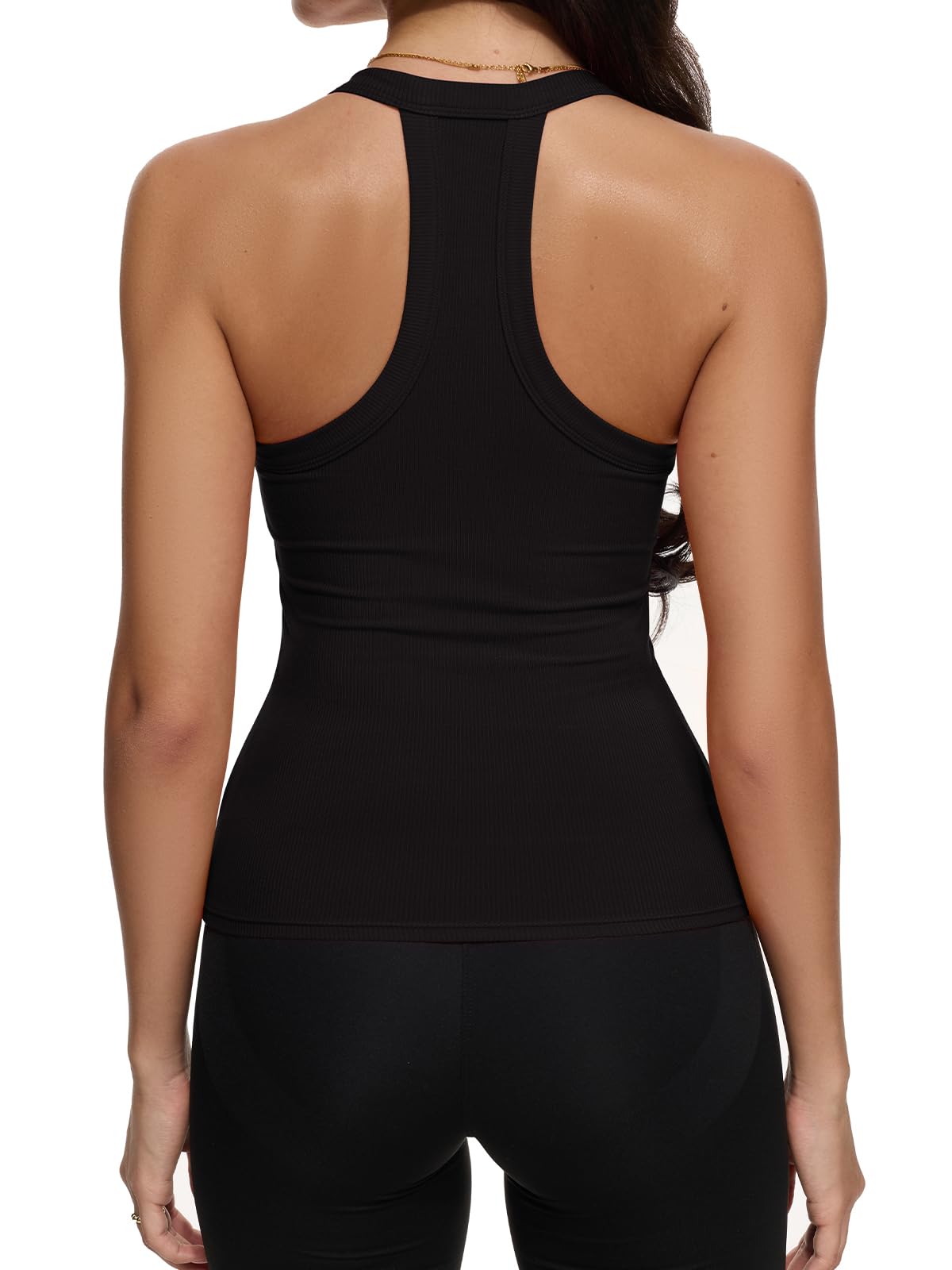 REORIA Workout Tank Tops for Women V Neck Racerback Summer Sleeveless Ribbed Gym Going Out Crop Trendy Cami Top Black Small