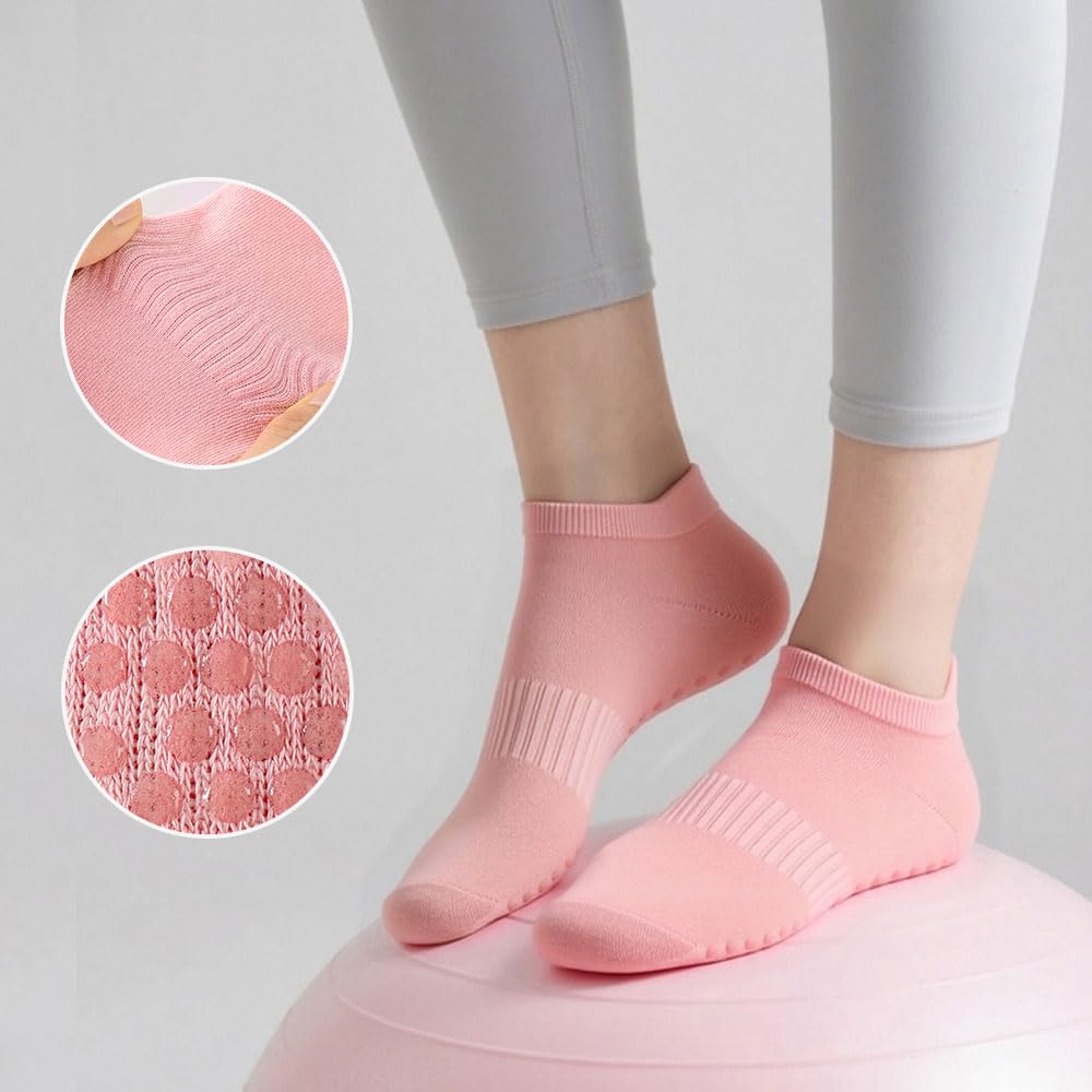 kepiibi 5 Pairs Pilates Socks with Grips for Women Non Slip Grip Yoga Crew Socks for Barre Hospital Barefoot Workout Dance Ballet