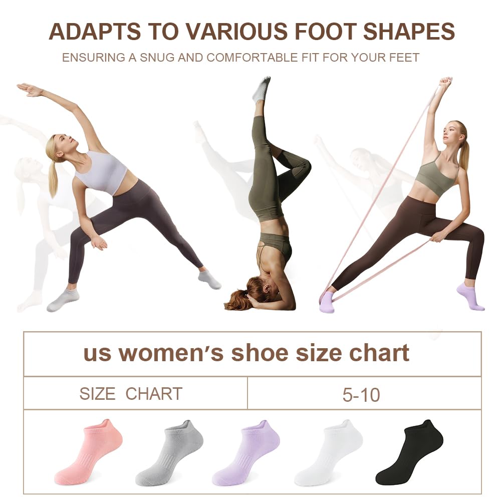 kepiibi 5 Pairs Pilates Socks with Grips for Women Non Slip Grip Yoga Crew Socks for Barre Hospital Barefoot Workout Dance Ballet