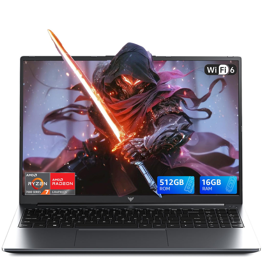 KAIGERR Gaming Laptop, 2026 Laptop with AMD Ryzen 7 7735HS (8C/16T, Up to 4.75GHz), 16GB DDR5 512GB NVMe SSD Laptop Computer, Up to 4TB, 16-inch FHD Display, WiFi 6, Backlit KB, Type-C, Dual Fans