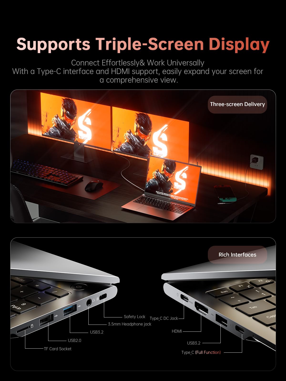 KAIGERR Gaming Laptop, 2026 Laptop with AMD Ryzen 7 7735HS (8C/16T, Up to 4.75GHz), 16GB DDR5 512GB NVMe SSD Laptop Computer, Up to 4TB, 16-inch FHD Display, WiFi 6, Backlit KB, Type-C, Dual Fans