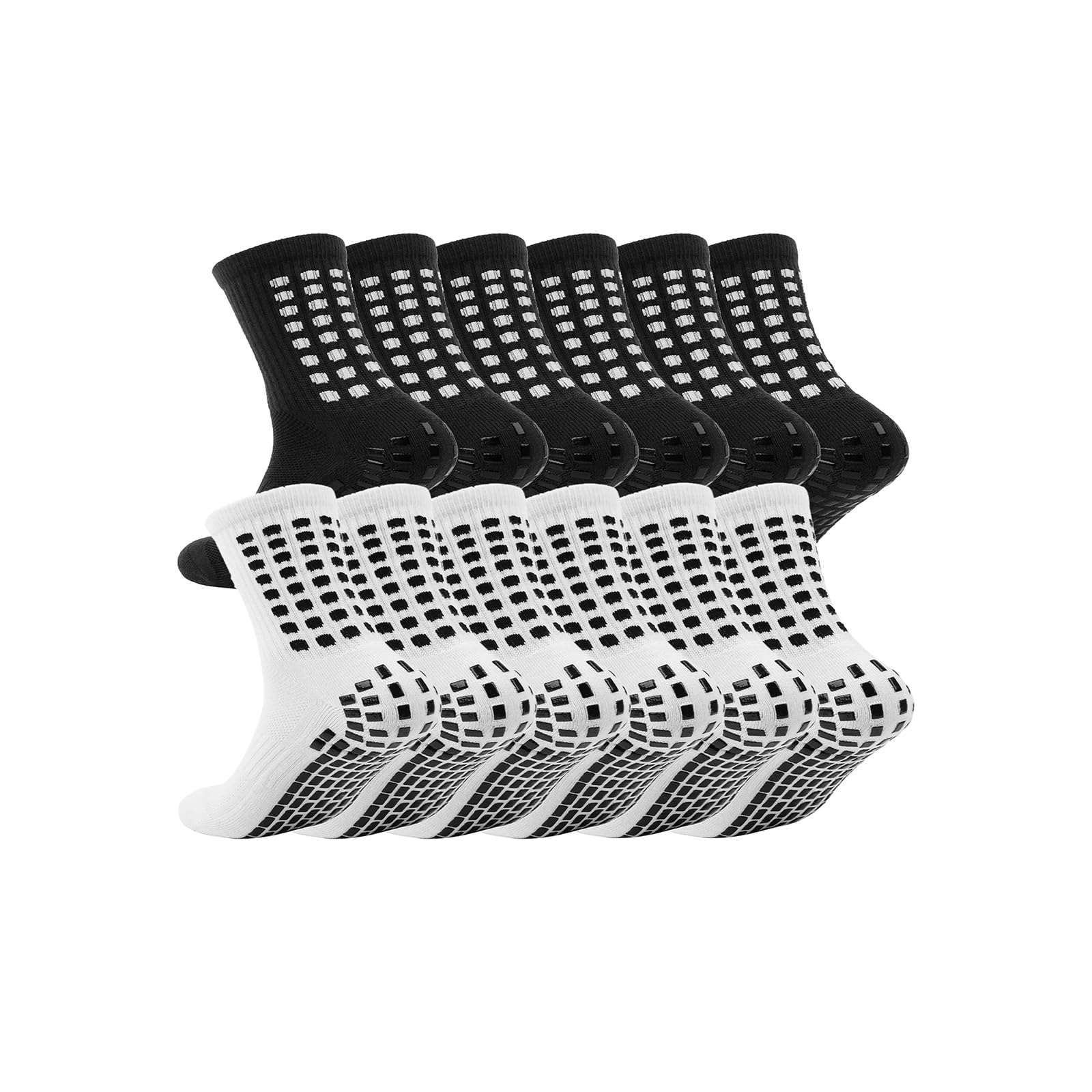 fjberrtsat 6 Pairs Kids Grip Soccer Socks Cushioned Non Slip Grippy Football Athletic Sports Socks for Boys Girls 4/6 (3black3white)