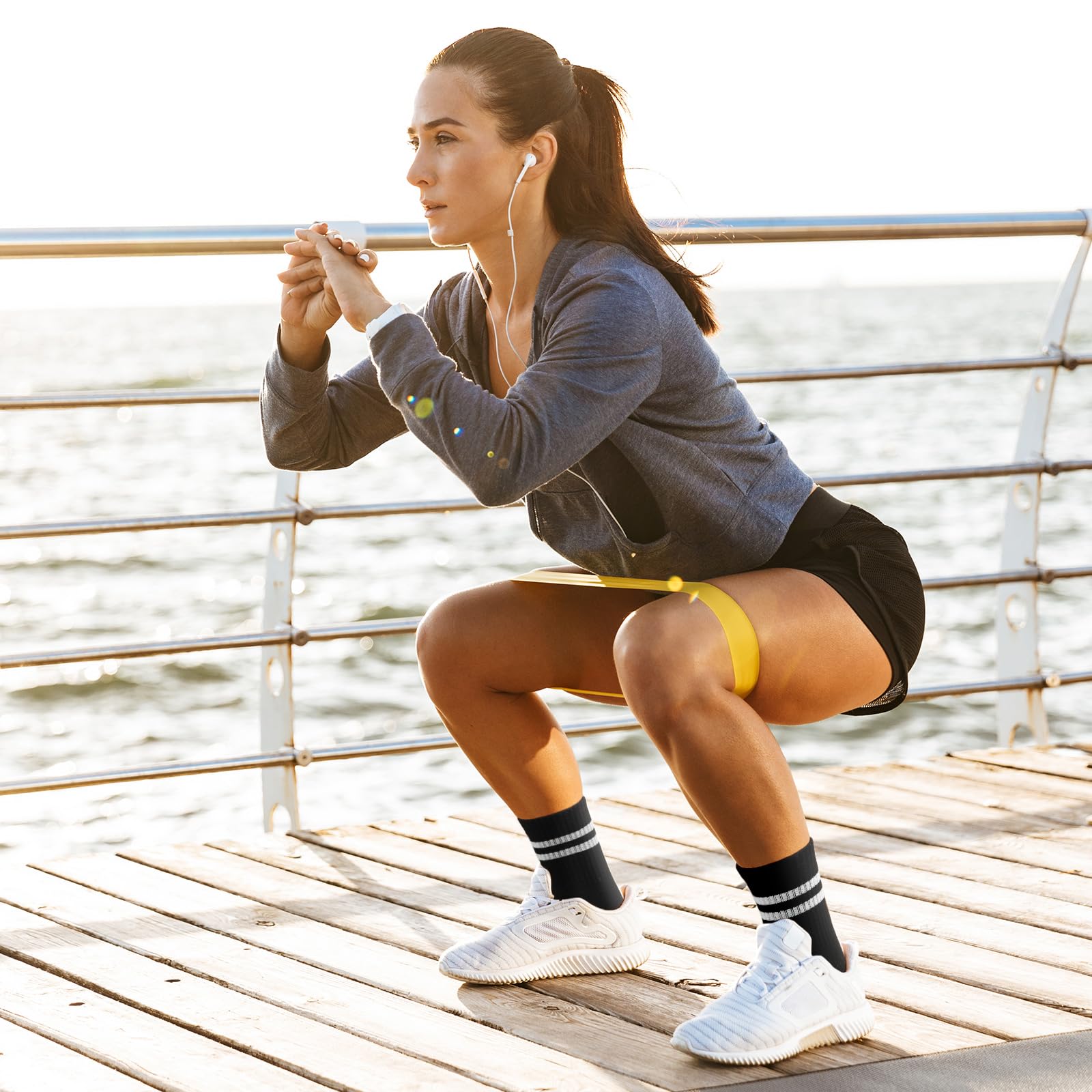 Toes Home Pilates Socks for Women with Grippers, Non Slip Yoga Crew Socks for Barre Hospital Exercise Workout Sticky Athletic Slipper Socks 4 Pairs