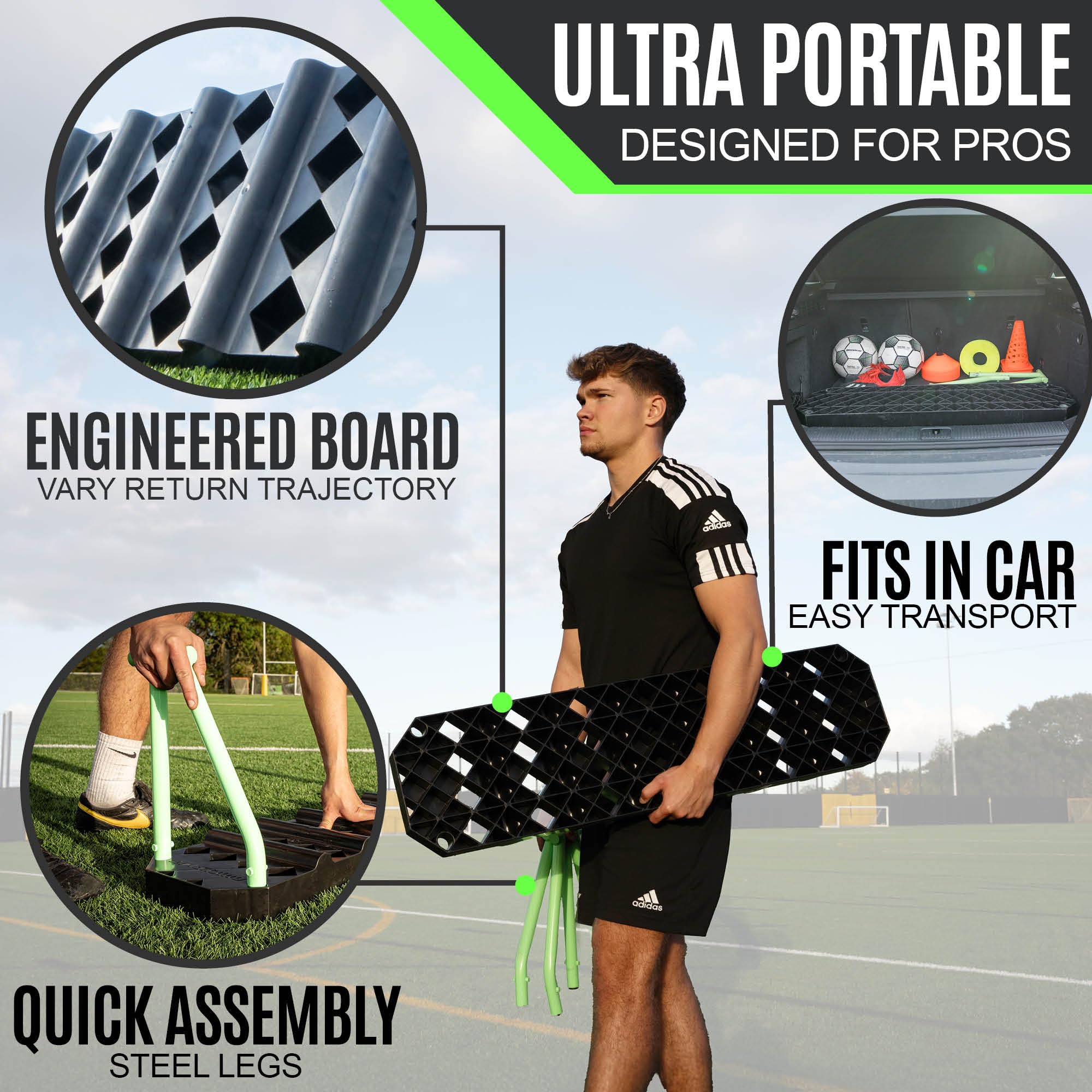 QuickPlay Replay Station 4-in-1 Soccer Rebounder Board - Portable Rebound Board for Backyard - Dual Surface, Dual Angle Soccer Passing Board for Passing & Reaction Skills - Soccer Training Equipment