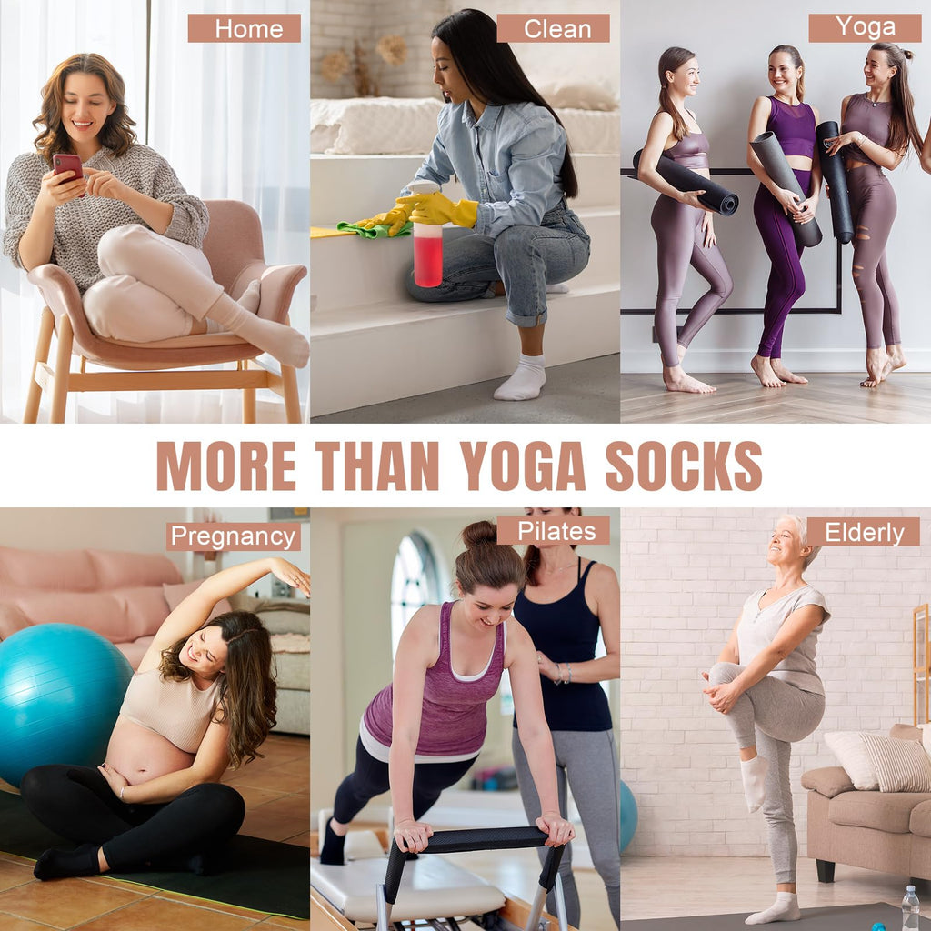 Toes Home Pilates Socks for Women with Grippers, Non Slip Yoga Crew Socks for Barre Hospital Exercise Workout Sticky Athletic Slipper Socks 4 Pairs