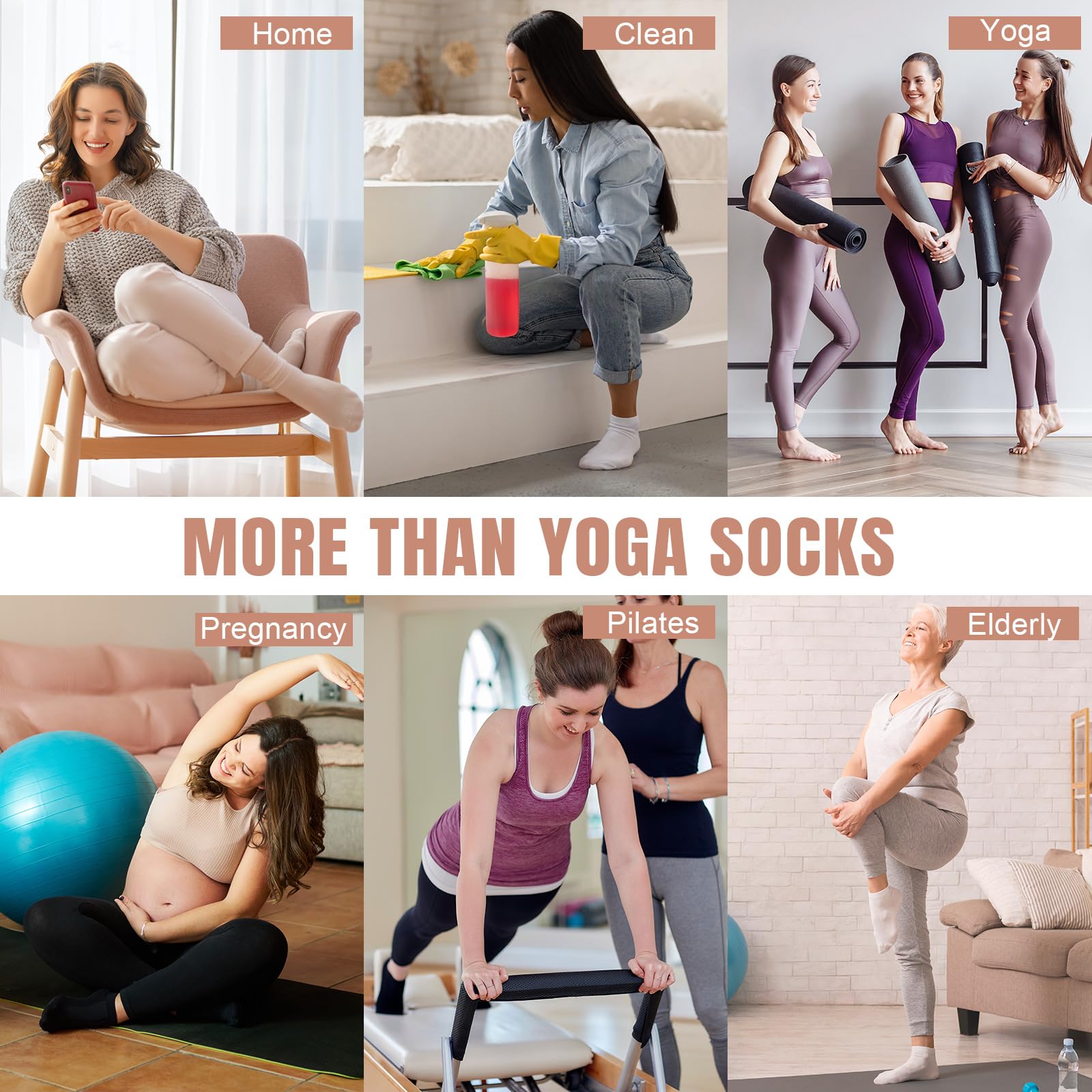 Toes Home Pilates Socks for Women with Grippers, Non Slip Yoga Crew Socks for Barre Hospital Exercise Workout Sticky Athletic Slipper Socks 4 Pairs