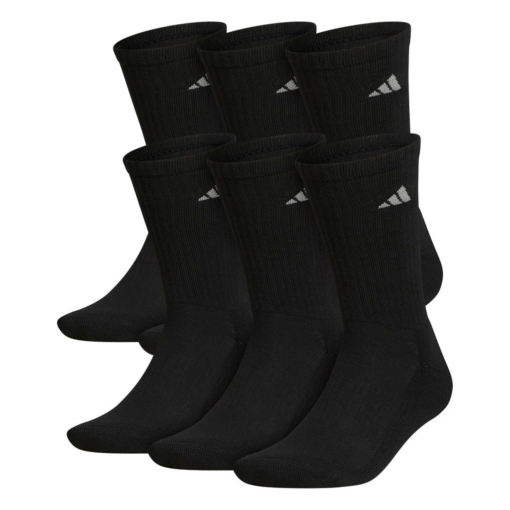 adidas Athletic 6-Pack Crew Socks Black/Aluminum 2 LG (Men's Shoe Size 6-12)
