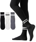 Irisbear Womens Pilates Socks with Grips Non Slip Yoga Socks Barre Hospital Athletic Grippy Socks for Women 3 PACK BLACK WHITE GRAY
