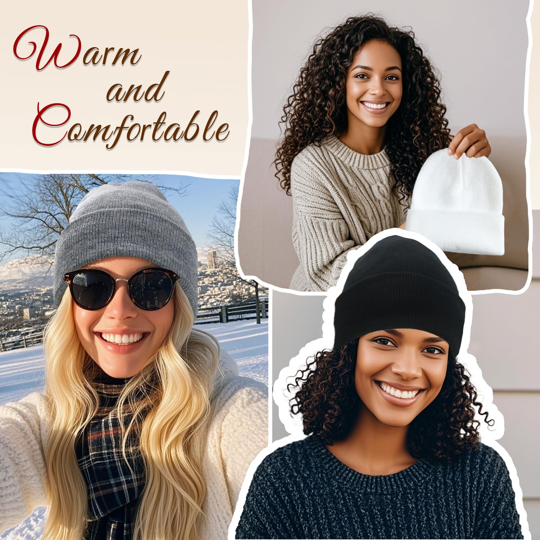 NPQQUAN Satin Lined Beanie for Women Silk Lined Beanies Winter Warm Soft Lining Cuffed Knit Beanie Hats for Women Black(Satin Lined)