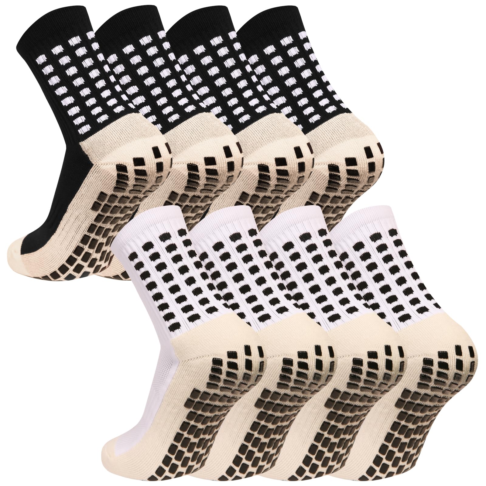 MIHAIR Men's Grip Soccer Socks Anti Slip Athletic Socks Non Slip Football Basketball Socks with Grip Pads2/4/6 (US, Alpha, One Size, Regular, Regular, 2black 2white)